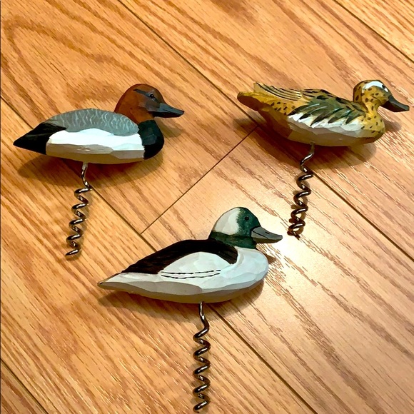 Dining | Wooden Carved Duck Wine Corkscrews Set Of 3 | Poshmark
